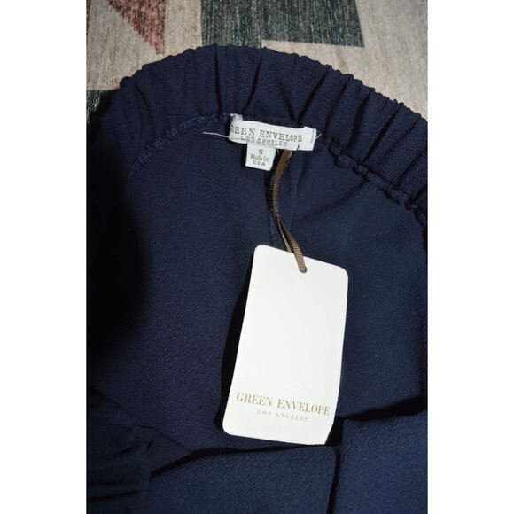 NWT Green Envelope Navy Blue Tulip Harmen Pants White Tassels Womens Small Boho - Picture 4 of 10